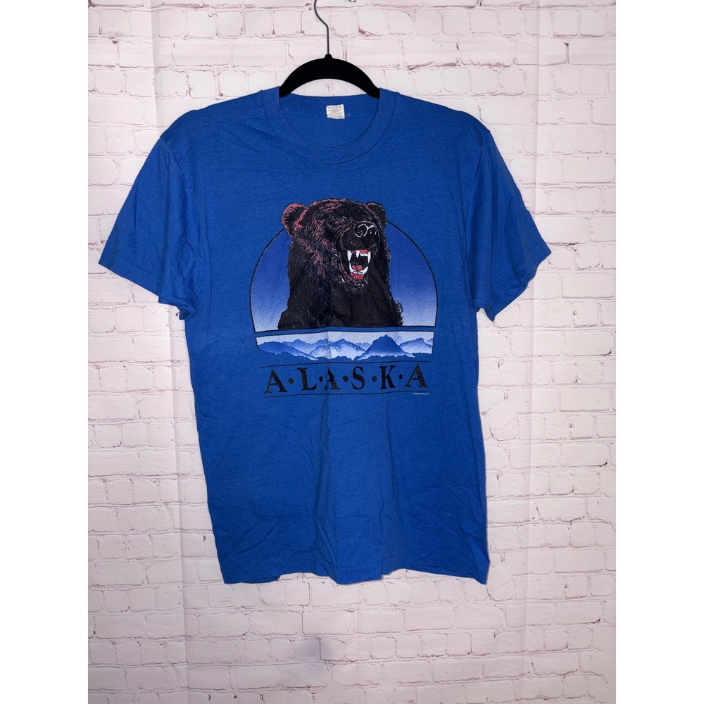 Vintage Screen Stars‎ Alaska Grizzly Bear T-Shirt Blue Made in USA 80s 90s Large